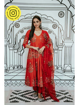 Gulabo Jaipur - Wafa Red Anarkali Kurta With Pant And Dupatta