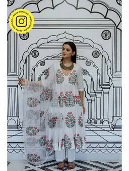 Gulabo Jaipur - Wafa White Anarkali Kurta With Pant And Dupatta