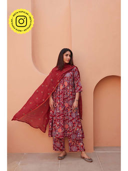 Gulabo Jaipur - Suki Red Anarkali Kurta With Pant And Dupatta