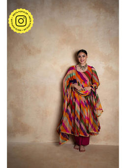 Gulabo Jaipur - Women Georgette Stripes Anarkali Kurta with Pant and Dupatta