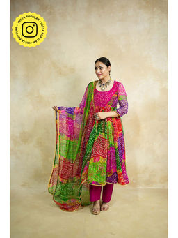 Gulabo Jaipur - Women Georgette Printed Anarkali Kurta with Pant and Dupatta