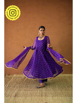 Gulabo Jaipur - Women Georgette Printed Anarkali Kurta with Pant and Dupatta