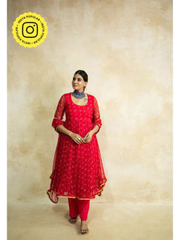 Gulabo Jaipur - Women Georgette Printed Anarkali Kurta with Pant and Dupatta