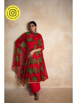 Gulabo Jaipur - Women Georgette Printed Anarkali Kurta with Pant and Dupatta