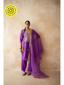 Gulabo Jaipur - Women Silk Embroidered Kurta with Pant and Dupatta