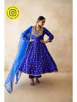 Gulabo Jaipur - Women Chanderi Embroidered Anarkali Kurta with Pant and Dupatta