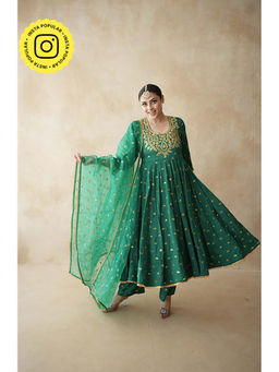 Gulabo Jaipur - Women Chanderi Embroidered Anarkali Kurta with Pant and Dupatta