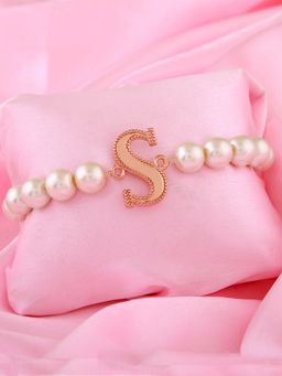 Estele - Rose Gold Plated Stunning S Letter Pearl Bracelet for Women