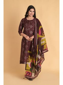 Do Dhaage - Maroon Bandhani Printed Kurta with Pants & Dupatta (Set of 3)