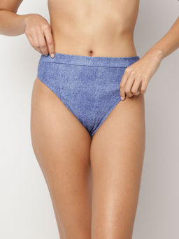Missguided - Blue Denim Look High Waisted High Leg Bikini Bottoms