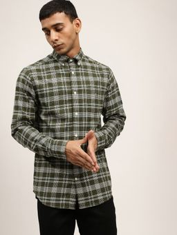 GANT - Men Green Checked Regular Fit Shirt