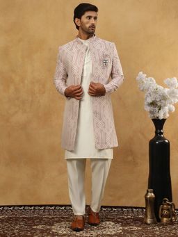 Jompers - Purple Jacquard Silk Embroidered Kurta with Jacket and Pyjama
