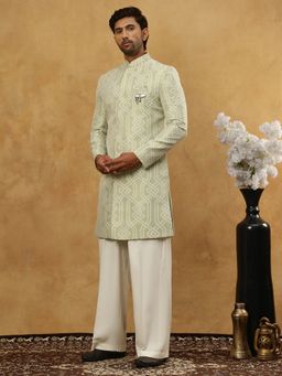 Jompers - Green Jacquard Silk Embroidered Jacket and Pyjama