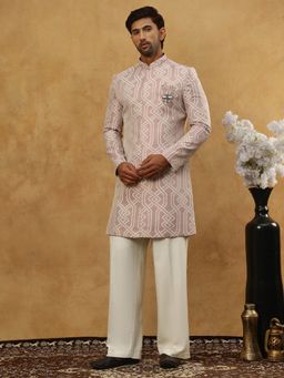 Jompers - Purple Jacquard Silk Embroidered Jacket and Pyjama