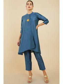 Soch - Women Blue Viscose Solid Plain Kurta (Set of 2)