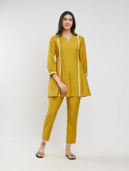 Pink Fort - Yellow Rayon Solid Lace Detail Co-Ord (Set of 2)