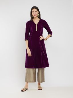 Pink Fort - Velvet A-Line Kurta with Pant (Set of 2)