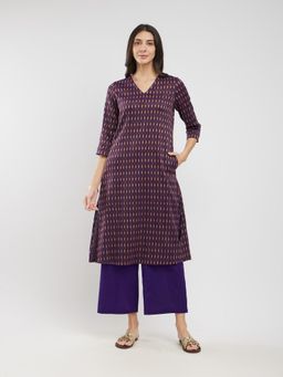 Pink Fort - Purple Cotton Woven Design Kurta with Pant (Set of 2)