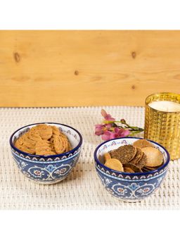 EZ Life - Iranian Indigo & White Series 4 5 Inch Ceramic Serving Bowls (350 ml) Pack of 2