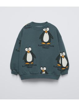 Alan Jones - Slate Grey Cotton Graphic Print Kids Oversize Sweatshirt