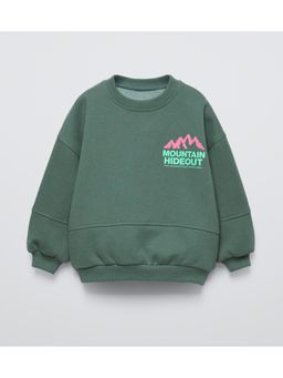 Alan Jones - Green Cotton Back Graphic Print Kids Oversize Sweatshirt