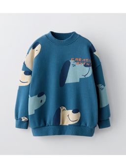 Alan Jones - Bluish Cotton Graphic Print Kids Oversize Sweatshirt