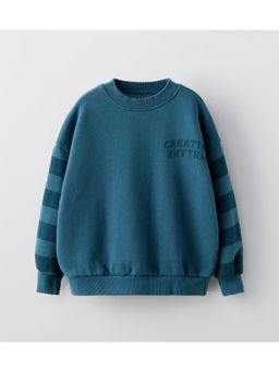 Alan Jones - Teal Cotton Placement Print Kids Oversize Sweatshirt