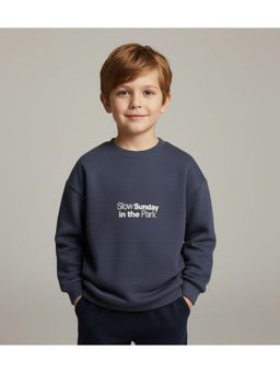 Alan Jones - Slate Blue Cotton Graphic Print Kids Oversize Sweatshirt