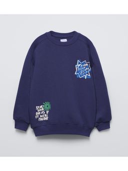 Alan Jones - Blue Boys Cotton Placement Print Oversized Sweatshirt