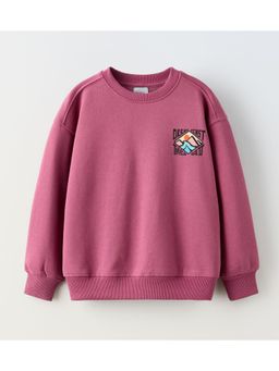 Alan Jones - Mauve Boys Cotton Placement Print Oversized Sweatshirt