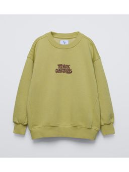 Alan Jones - Lime Boys Cotton Placement Print Oversized Sweatshirt