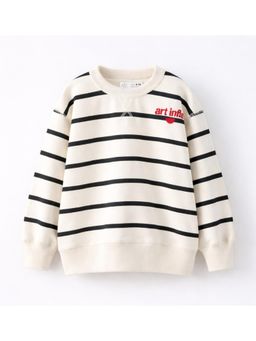 Alan Jones - Off White Boys Cotton Stripes Print Oversized Sweatshirt