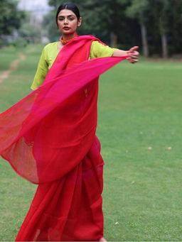 Chidiyaa - Bageecha Gulnar Handwoven Linen Saree