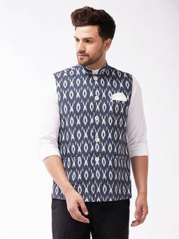 Vastramay - Mens Blue Cotton Nehru Jacket