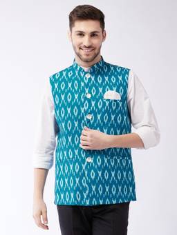 Vastramay - Mens Turquoise Cotton Nehru Jacket