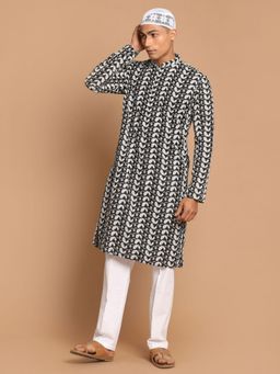 Vastramay - Mens Black and White Pure Cotton Kurta Pyjama (Set of 3)