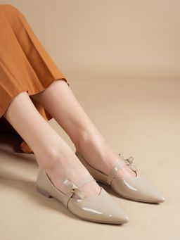 Drop Bold - Beige Pointed Toe Ballerinas with Bows for Women