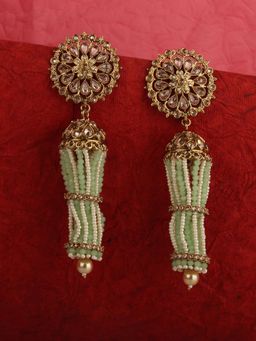Anika's Creations - Traditional Gold Plated Pearl And Stonetasselled Bridal Earring