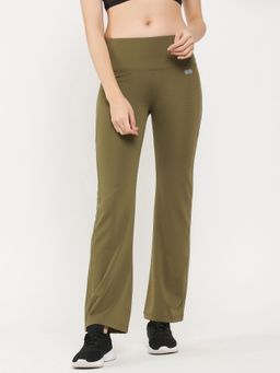 Clovia - Comfort-Fit High Waist Yoga Pants In Olive Green