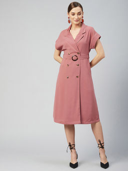 Marie Claire - Women Casual Peach Colour Midi Solid Dress