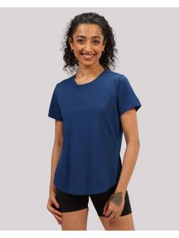 Blissclub - Womens Navy Blue Cotton Pro Curved Hem Tee