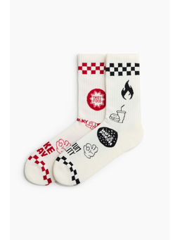H&M - Men White 2-Pack Motif-Detail Socks