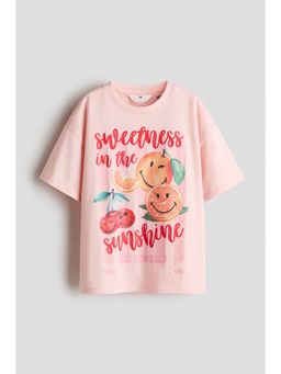 H&M - Girls Pink Printed Cotton T-Shirt