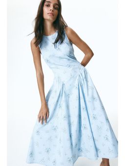 H&M - Women Blue Open-Back Cotton Poplin Dress