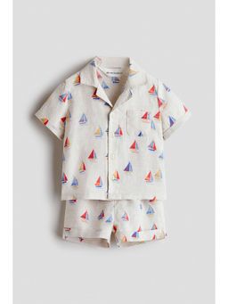 H&M - Boys Beige 2-Piece Printed Linen Set