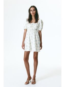 H&M - Women White Puff-Sleeved Poplin Dress