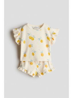 H&M - Girls Beige 2-Piece Frilled Terry Set