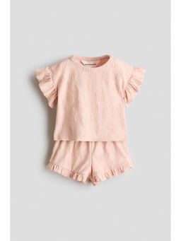 H&M - Girls Pink 2-Piece Frilled Terry Set