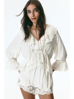 H&M - Women White Flounced Peplum Blouse