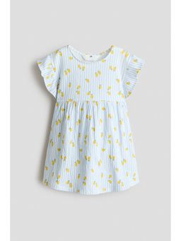 H&M - Girls Blue Flutter-Sleeved Cotton Dress